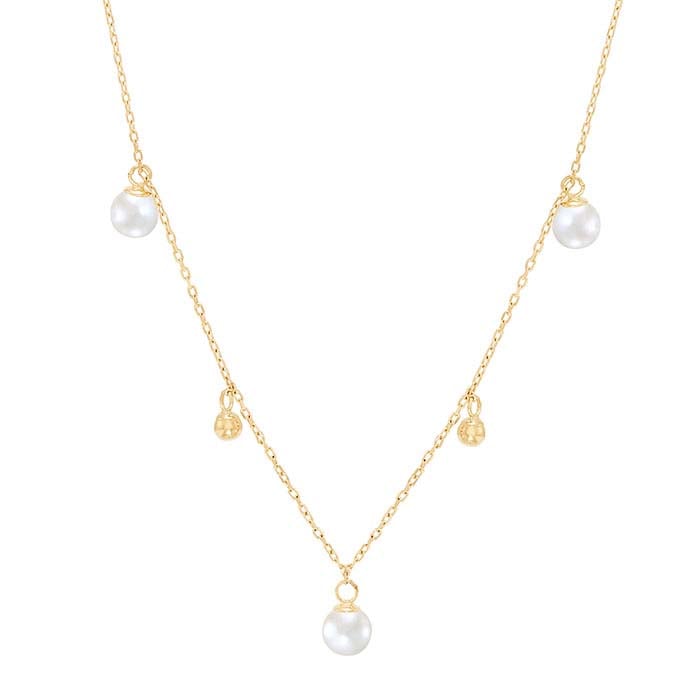 14K Yellow Gold Bead & Pearl-Set Necklace